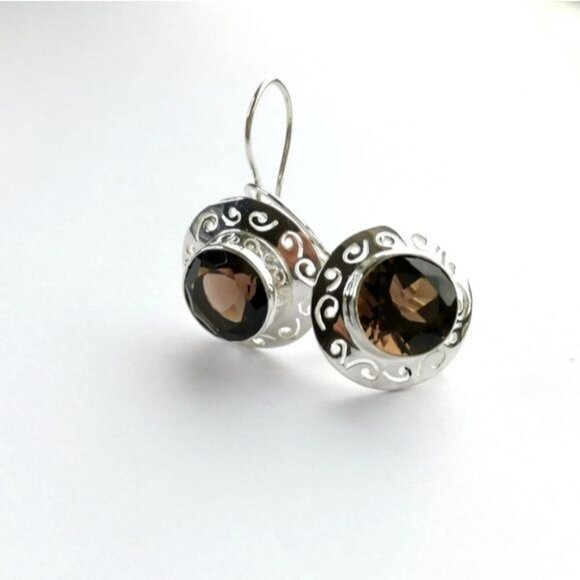 Smokey Topaz Smoky Quartz drop earrings in Sterling Silver 🆕 - Picture 6 of 8